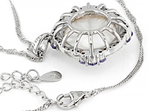Pacific Style™ Mother-of-Pearl, 1.11ctw Tanzanite & Zircon Rhodium Over Silver Pendant with Chain