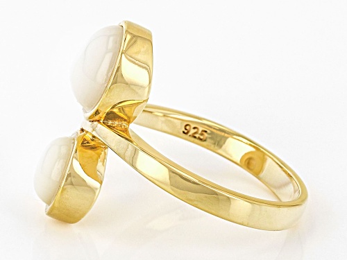 Pacific Style™ Round and Pear White Mother-of-Pearl 18k Yellow Gold Over Sterling Silver Bypass Ring - Size 11