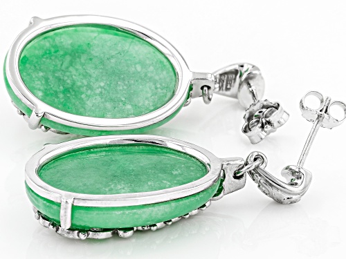 Pacific Style™  Oval Jadeite Sterling Silver Filigree Overlay Earrings