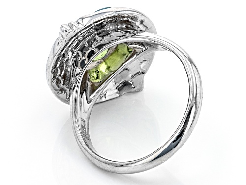 Pacific Style™ 1.12ct Peridot and Inlay Jadeite Rhodium over Sterling Silver Ring - Size 9