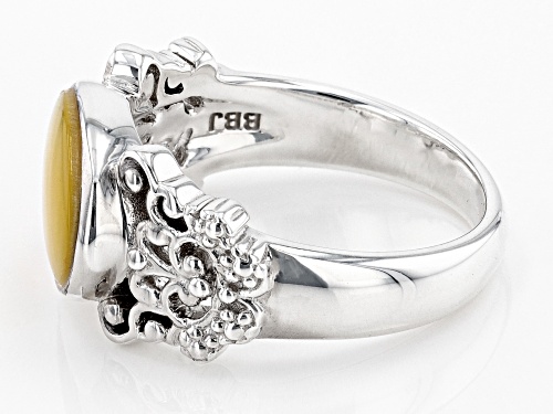 Pacific Style™ 14x10mm Oval Golden Mother-Of-Pearl Rhodium over Sterling Silver Ring - Size 8
