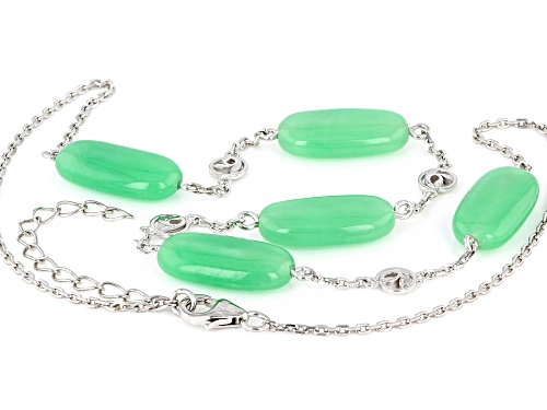 Pacific Style™ 20x10mm Free-form Green Jadeite Rhodium Over Sterling Silver Station Necklace - Size 18
