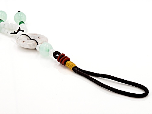 Pacific Style™ Green Jadeite and Green and White Glass Beads, Silk Cord Beaded Key Chain