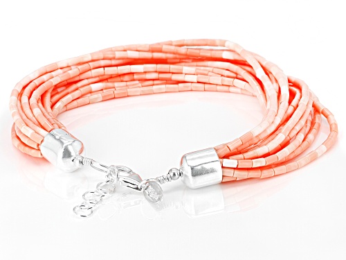 Pacific Style™ Pink Coral Simulant Sterling Silver Multi Strand Beaded Bracelet - Size 8