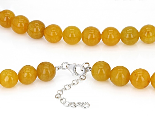 Pacific Style™ 10mm Honey Jadeite Beaded Rhodium Over Sterling Silver Necklace - Size 18