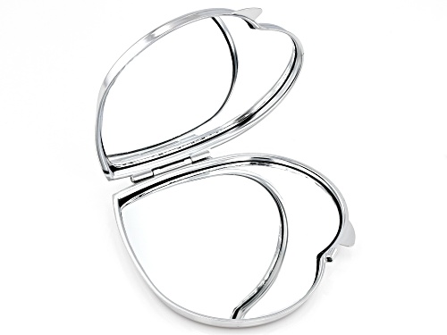 Pacific Style™ 63x54mm White Mother-of-Pearl Silver Tone Heart Compact Mirror