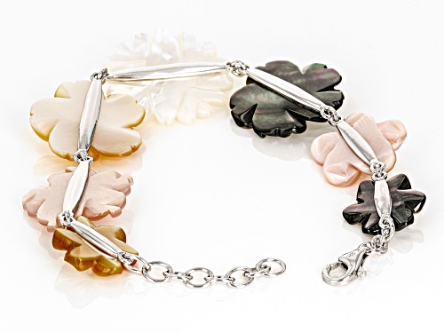Pacific Style™ Mother-of-Pearl and Cultured Freshwater Pearl Rhodium Over Silver Bracelet - Size 7
