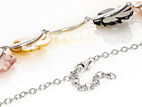 Pacific Style™ Mother-of-Pearl and Cultured Freshwater Pearl Rhodium Over Silver Flower Necklace - Size 20