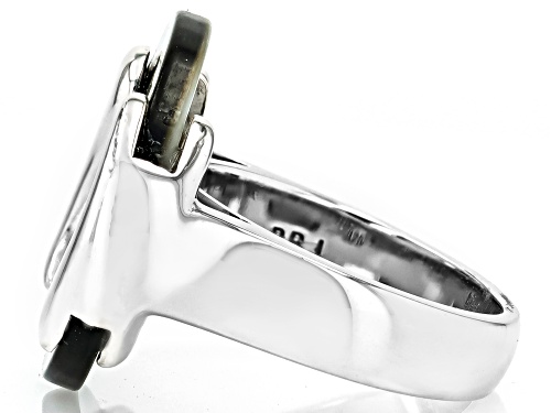 Pacific Style™ Round Black Mother-of-Pearl Rhodium Over Sterling Silver Ring - Size 6