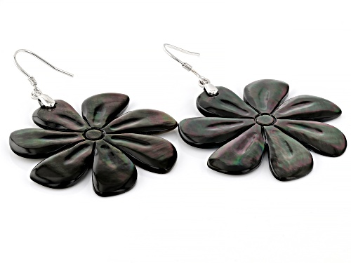 Pacific Style™ 40mm Abalone Shell Rhodium Over Sterling Silver Floral Earrings