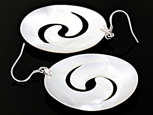 Pacific Style™ 38mm White Mother-of-Pearl Rhodium Over Sterling Silver Swirl Design Earrings
