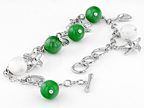 Pacific Style™ 10mm Cultured Freshwater Pearl & Jadeite Sterling Silver Charm Bracelet - Size 7.25