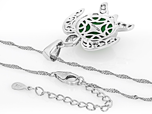 Pacific Style™ 15mm Green Jadeite Sterling Silver Turtle Enhancer Pendant With 18