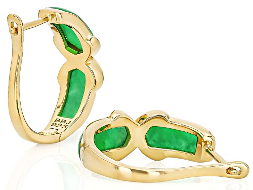 Pacific Style™ 11x5mm Green Jadeite 18K Yellow Gold Over Sterling Silver Drop Earrings