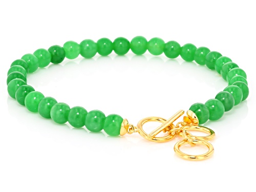 Pacific Style™ 6mm Green Jadeite 18K Gold Over Sterling Silver Beaded Bracelet - Size 8