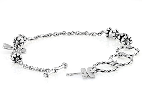 Pacific Style™ Rhodium Over Sterling Silver Dragonfly Bracelet - Size 7.25
