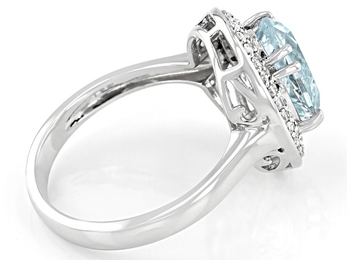 2.03ct Oval Aquamarine With 0.24ctw Round White Diamond Platinum Ring. - Size 8