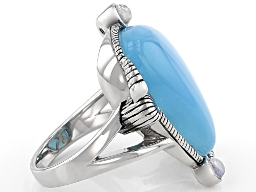 Pacific Style™ Chalcedony & Rainbow Moonstone Sterling Silver Ring - Size 8