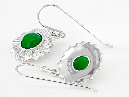 Pacific Style™ Round Green Jadeite Rhodium Over Sterling Silver Flower Earrings