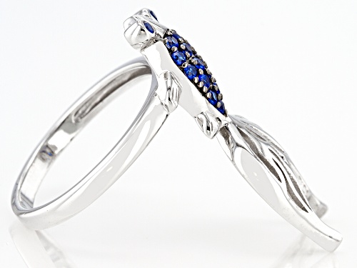 Pacific Style™ 0.20ctw Blue Lab Created Spinel Rhodium Over Silver Beta Fish Ring - Size 7