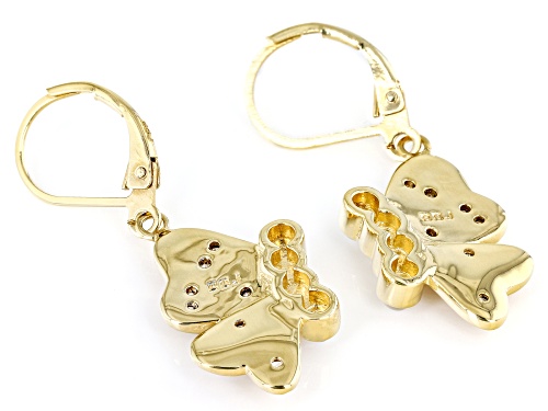 Pacific Style™ Mother-Of-Pearl & 0.38ctw White Zircon 18K Yellow Gold Over Brass Butterfly Earrings