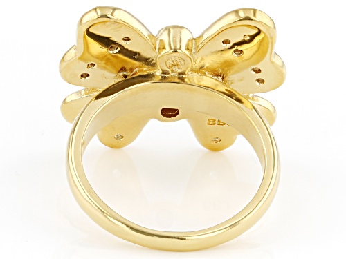 Pacific Style™ Mother-Of-Pearl & 0.38ctw White Zircon 18K Yellow Gold Over Brass Butterfly Ring - Size 9