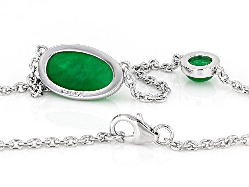 Pacific Style™ 17x10mm & 7mm Mixed Shape Jadeite Rhodium Over Sterling Silver Station Necklace - Size 18