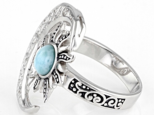 Pacific Style™ Round Blue Larimar Rhodium Over Sterling Silver Celestial Ring - Size 11