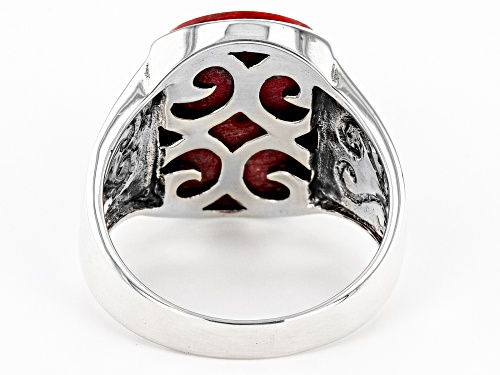 Pacific Style™ Red Sponge Coral Rhodium Over Silver Mens Lion Ring - Size 10