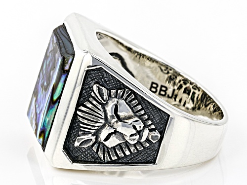 Pacific Style™ Abalone Shell Rhodium Over Silver Mens Lion Ring - Size 9