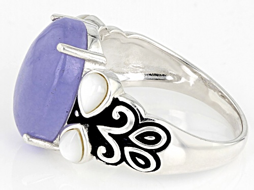 Pacific Style™ Purple Jadeite & Mother-of-Pearl Rhodium Over Silver Ring - Size 11