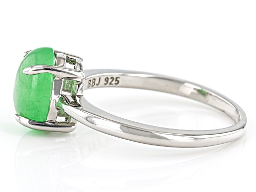 Pacific Style™ 9x7mm Light Green Jadeite Rhodium Over Silver Solitaire Ring - Size 11