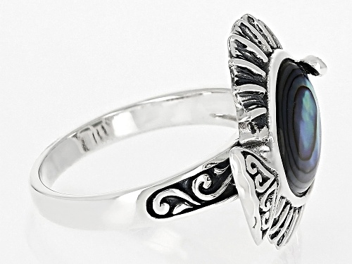 Pacific Style™ Abalone Shell & 0.02ct White Zircon Rhodium Over Silver Aquatic Fish Ring - Size 8