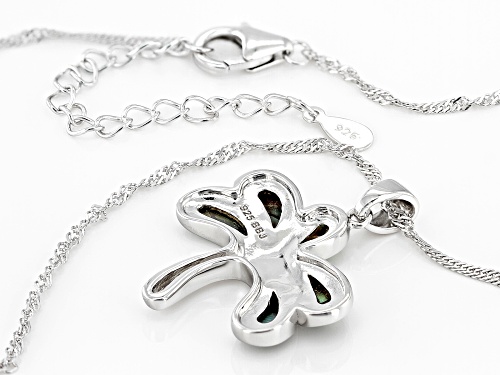 Pacific Style™ Multi-Color Abalone Shell Rhodium Over Silver Palm Tree Pendant With Chain