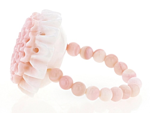 Pacific Style™ Pink Conch Shell Carved Flower Stretch Ring - Size 12