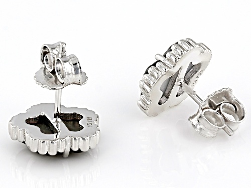 Pacific Style™ 10mm Flower Carved Black Mother-Of-Pearl Rhodium Over Silver Stud Earrings