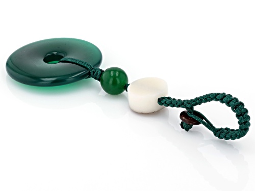 Pacific Style™ Green Agate With A Brown Coconut Shell Button Braided Cotton Keychain
