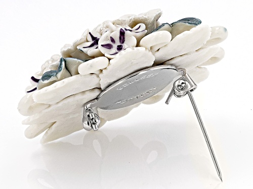 Pacific Style™ Hand Crafted Porcelain Posy Silver Tone Brooch