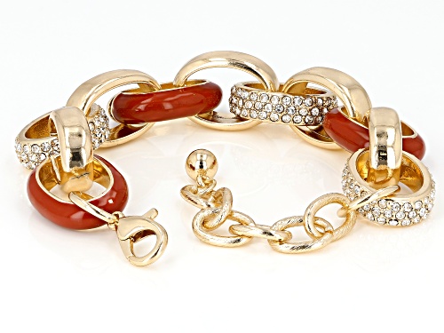 Paula Deen Jewelry™ Red Enamel And White Crystal Gold Tone Nautical Link Bracelet - Size 7.5