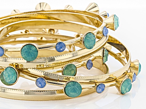 Paula Deen Jewelry™ Mint Green And Blue Crystal Gold Tone Bangle Bracelet Set Of Seven