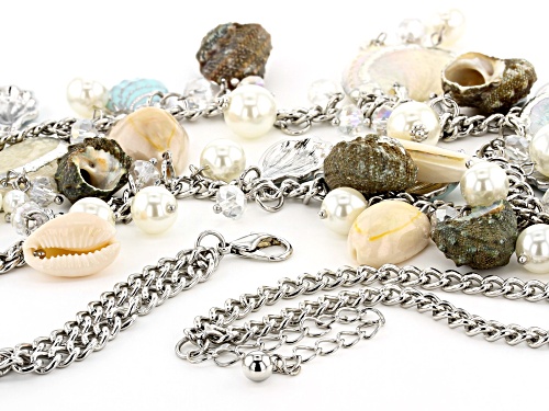 Paula Deen Jewelry™ Shell & Freshwater Pearl Simulant And White Bead Silver Tone Seashell Necklace - Size 18