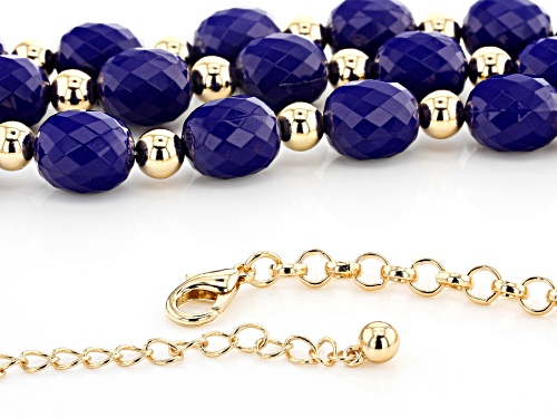 Paula Deen Jewelry™ 16x13mm Oval, Checkerboard Cut Blue Bead Gold Tone Multi-Strand Necklace - Size 20