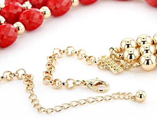 Paula Deen Jewelry™ 16x13mm Oval, Checkerboard Cut Red Bead Gold Tone Multi-Strand Necklace - Size 20