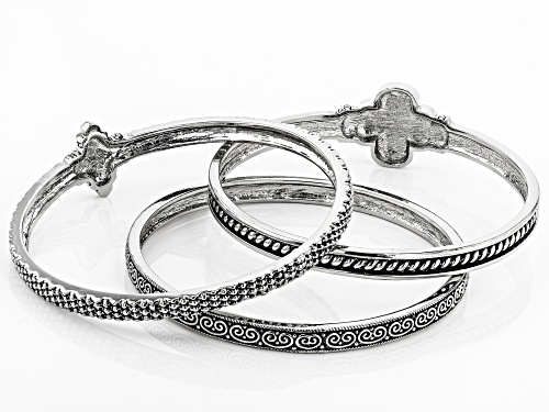Paula Deen Jewelry™ Round White Crystal Oxidized Silver Tone Bracelet Set Of Three