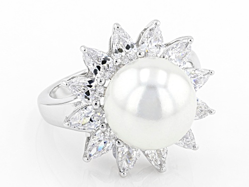 Paula Deen Jewelry™ Freshwater Pearl Simulant & 3.06ctw White Cubic Zirconia Rhodium Over Brass Ring - Size 8
