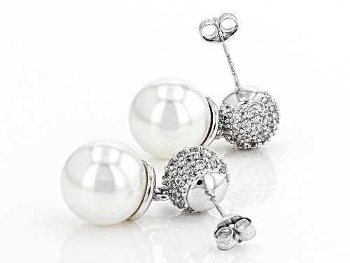 Paula Deen Jewelry™ Freshwater Pearl Simulant & 2.84ctw Cubic Zirconia Rhodium Over Brass Earrings
