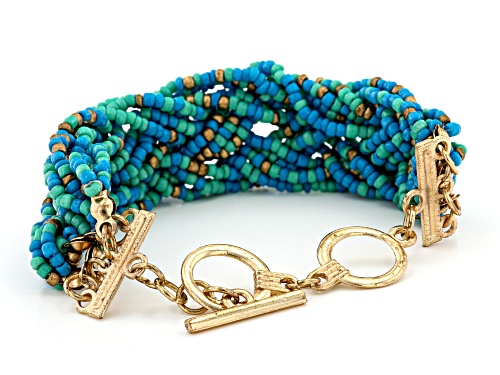 Paula Deen Jewelry™, Gold Tone Blue Beaded Bracelet - Size 7