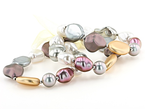 Paula Deen Jewelry™, Silver Tone Multi Color Pearl Simulant Set of 3 Stretch Bracelets