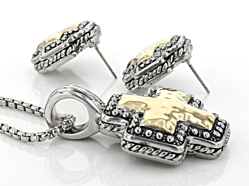 Paula Deen Jewelry™ Two-Tone Hammered Cross Pendant and Earring Set