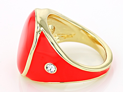 Paula Deen Jewelry™ Coral Color Enamel with White Crystal Accents Gold Tone Ring - Size 7